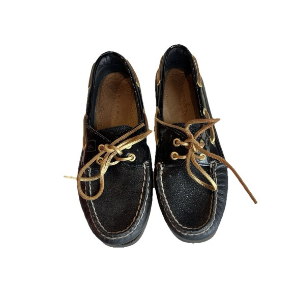 Sperry Top Sider Two Tone Black Patent & Sparkle Textured Black Leather SZ 6.5‎ - Picture 1 of 8